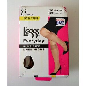 Leggs Everyday Plus Size Knee Highs Sheer Toe 8 Pair Suntan NIB Box Is Rough